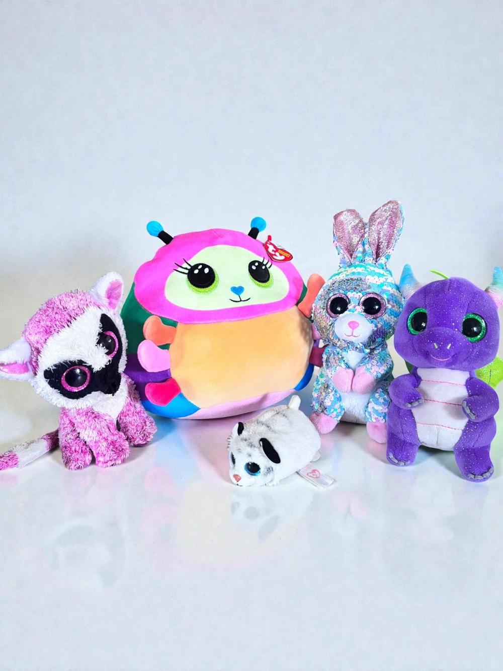 TY Beanie Boos Plush Lot Ladybug Bunny Dragon Lemur Cat Bundle